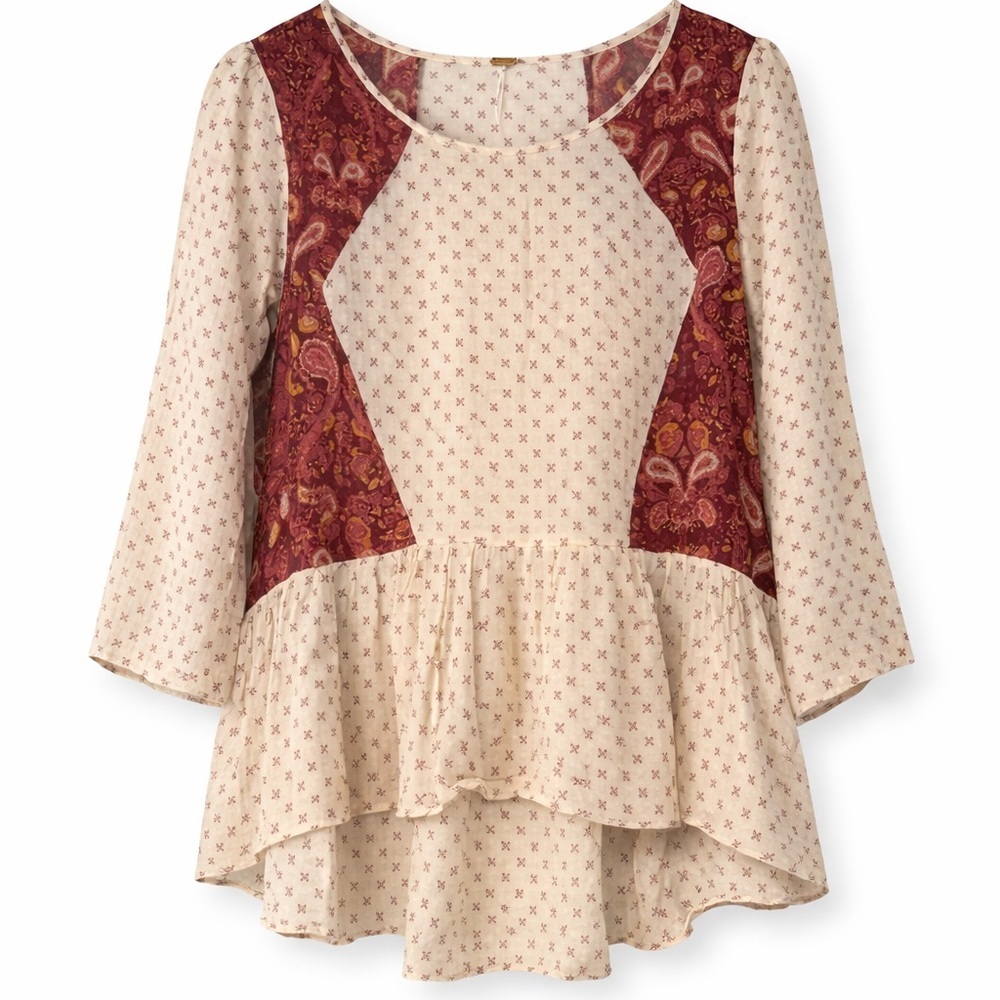 Free People Dandelion Paisley Boho Peplum Top Women’s XS Patchwork
